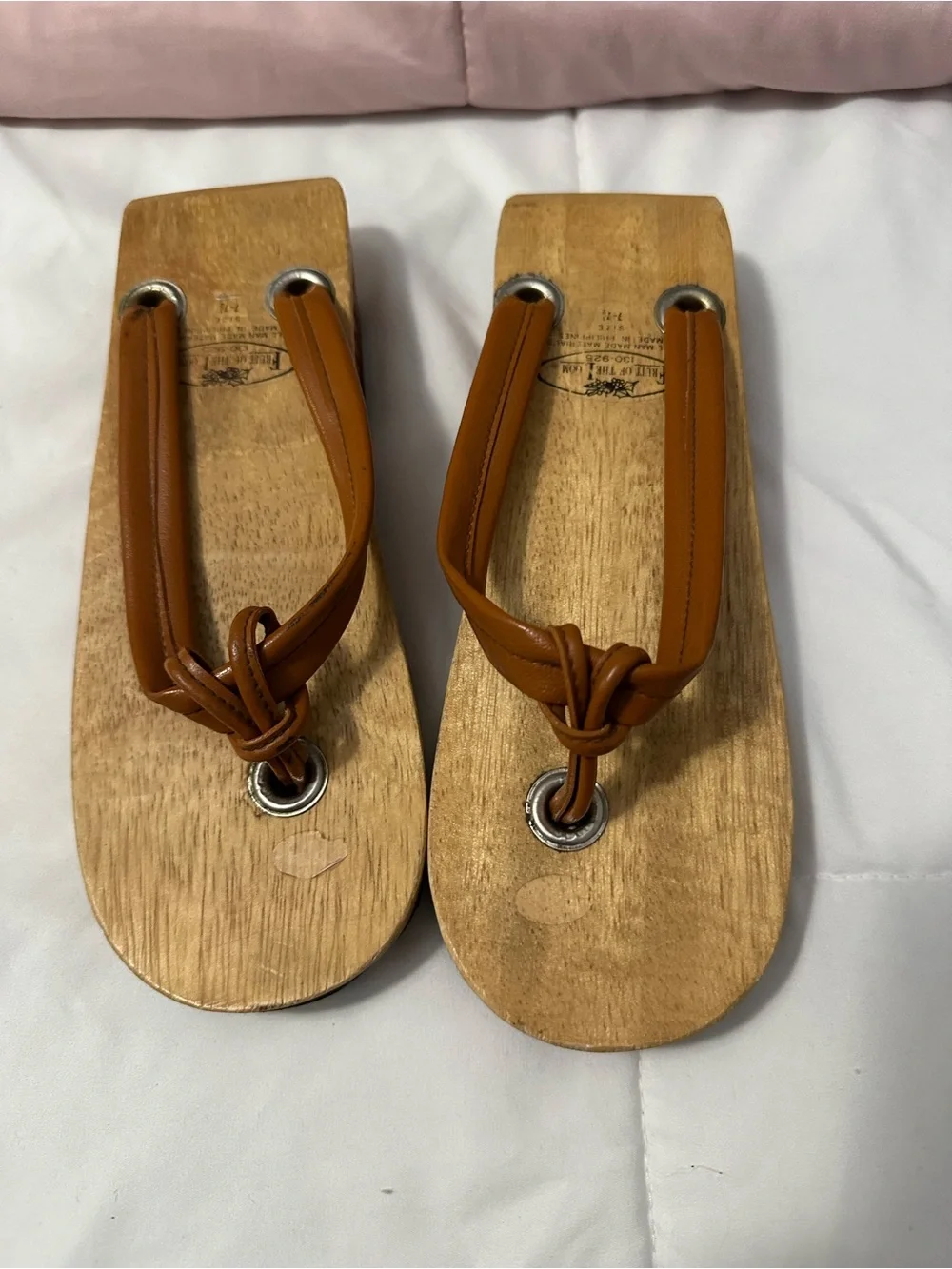 Vintage Fruit of the Loom Wooden Sandals Slides Carved Platform Size 7-7.5